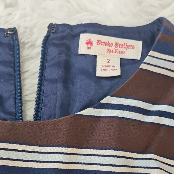 Brooks Brothers Navy, Brown & White Striped Midi Dress - Picture 5 of 7